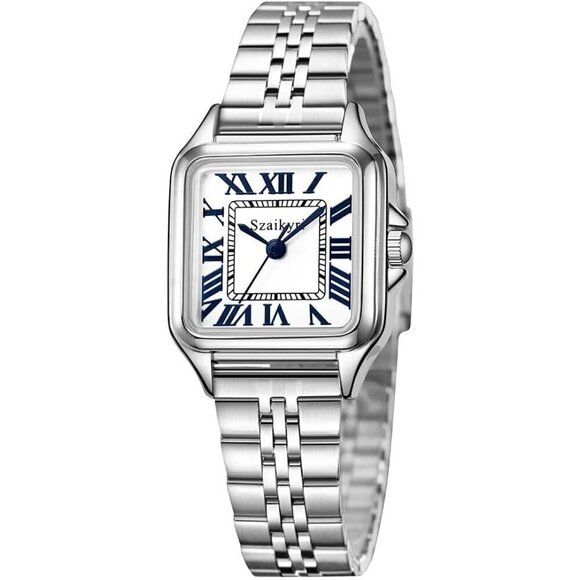 ?Women Silver Square Watches with Roman Numerals Ladies Casual Dress Watch main image 4